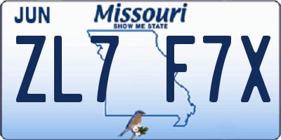 MO license plate ZL7F7X