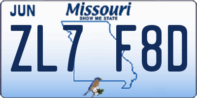 MO license plate ZL7F8D