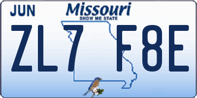 MO license plate ZL7F8E