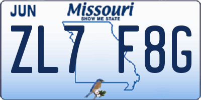 MO license plate ZL7F8G