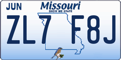 MO license plate ZL7F8J
