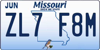 MO license plate ZL7F8M