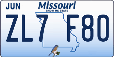 MO license plate ZL7F8O