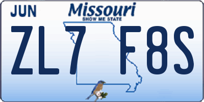 MO license plate ZL7F8S