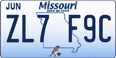 MO license plate ZL7F9C