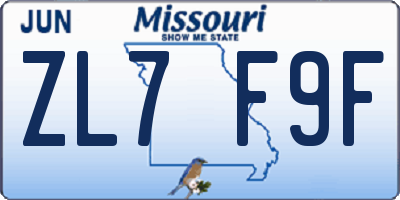 MO license plate ZL7F9F