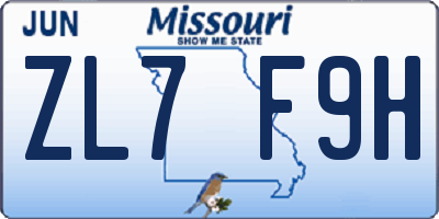 MO license plate ZL7F9H
