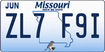 MO license plate ZL7F9I