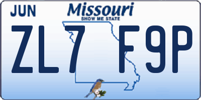 MO license plate ZL7F9P