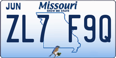 MO license plate ZL7F9Q