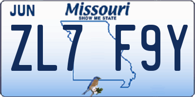 MO license plate ZL7F9Y
