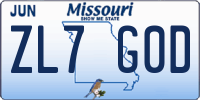 MO license plate ZL7G0D