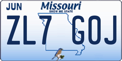 MO license plate ZL7G0J