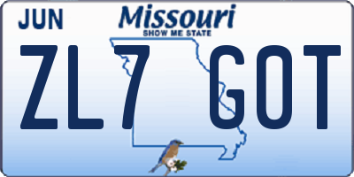 MO license plate ZL7G0T