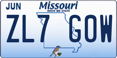 MO license plate ZL7G0W