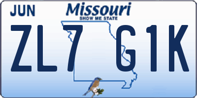 MO license plate ZL7G1K