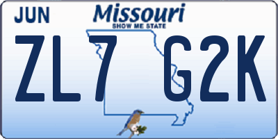 MO license plate ZL7G2K