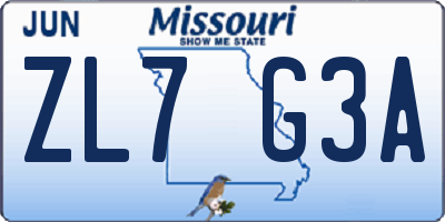 MO license plate ZL7G3A