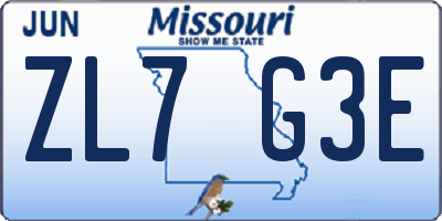 MO license plate ZL7G3E