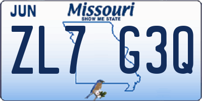 MO license plate ZL7G3Q