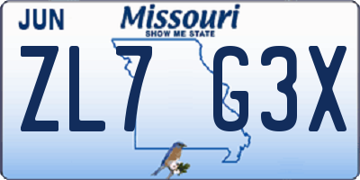MO license plate ZL7G3X