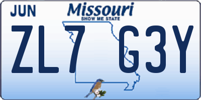 MO license plate ZL7G3Y