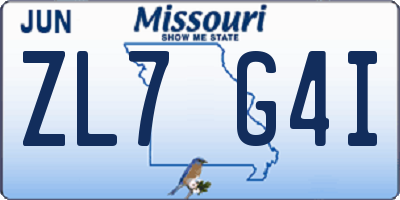 MO license plate ZL7G4I