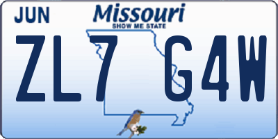 MO license plate ZL7G4W
