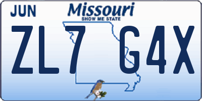 MO license plate ZL7G4X