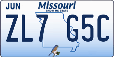MO license plate ZL7G5C