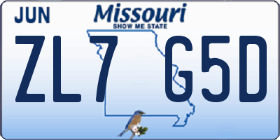 MO license plate ZL7G5D