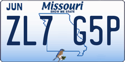 MO license plate ZL7G5P