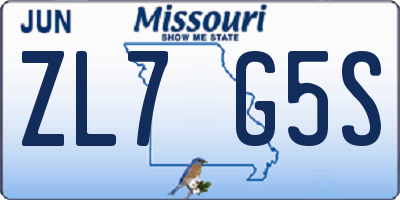 MO license plate ZL7G5S
