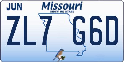 MO license plate ZL7G6D