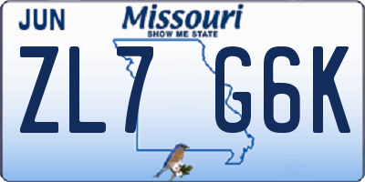 MO license plate ZL7G6K