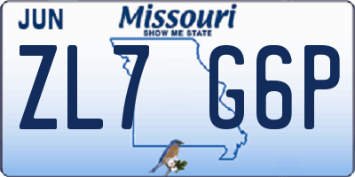 MO license plate ZL7G6P