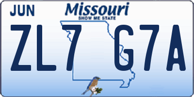 MO license plate ZL7G7A