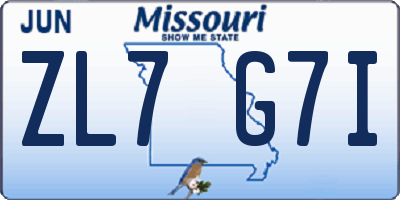 MO license plate ZL7G7I