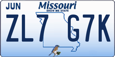 MO license plate ZL7G7K
