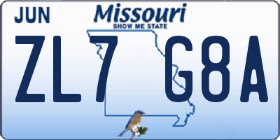 MO license plate ZL7G8A