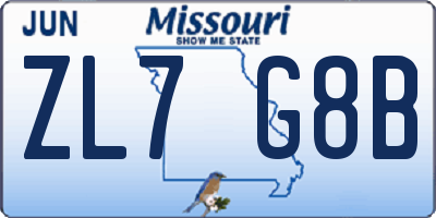 MO license plate ZL7G8B
