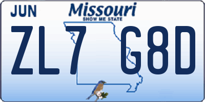 MO license plate ZL7G8D