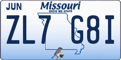 MO license plate ZL7G8I