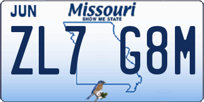 MO license plate ZL7G8M