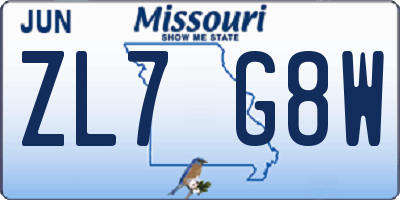 MO license plate ZL7G8W