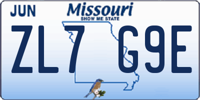 MO license plate ZL7G9E