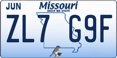 MO license plate ZL7G9F