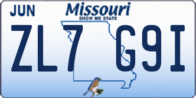 MO license plate ZL7G9I