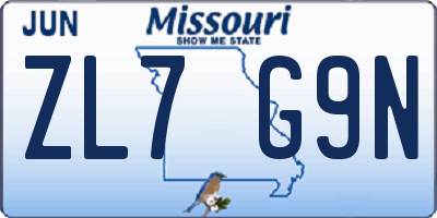 MO license plate ZL7G9N