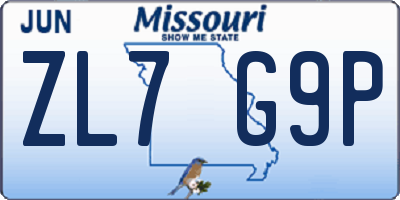 MO license plate ZL7G9P